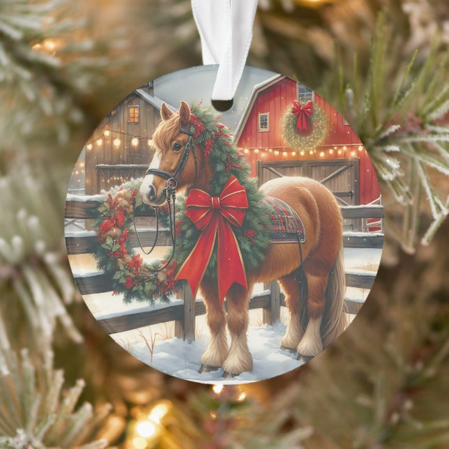 Adorno Navidades Caballo en una granja festiva (Árbol)