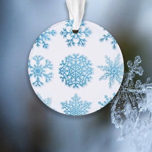 Adorno Navidades clásicos de copos de nieve azules y blan