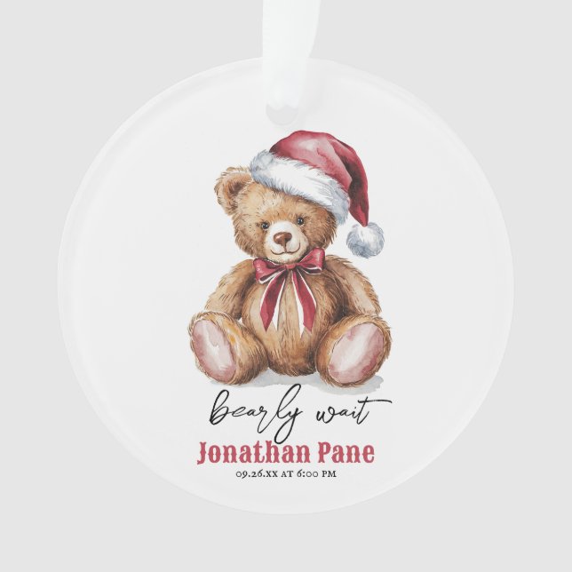 Adorno Navidades con acuarela Bearly Wait Baby Shower (Anverso)