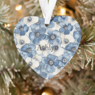 Adorno Navidades con franjas de corazón de denim blanco a