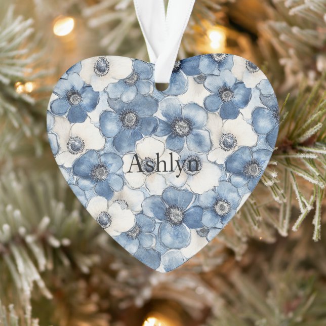 Adorno Navidades con franjas de corazón de denim blanco a (Árbol)