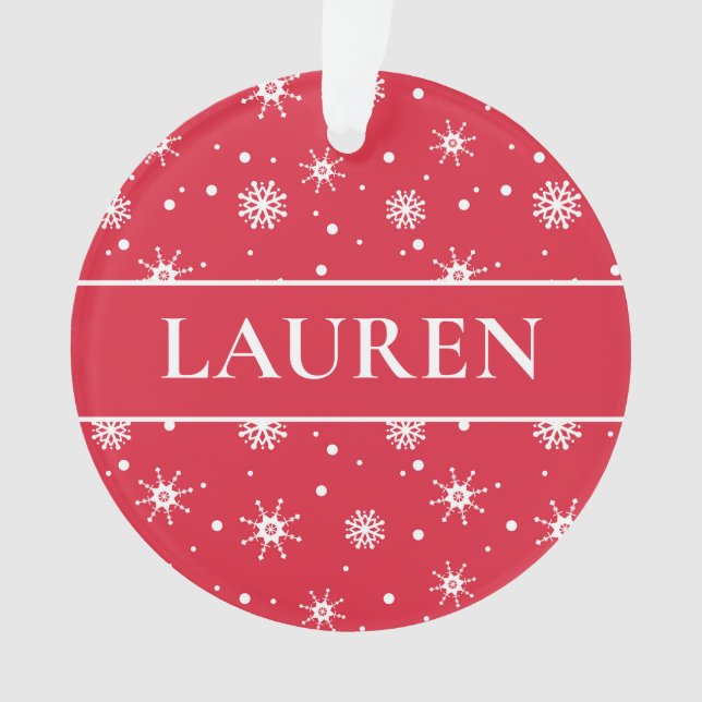 Adorno Navidades Cuadros Añadir nombre Copos de nieve Roj (Anverso)