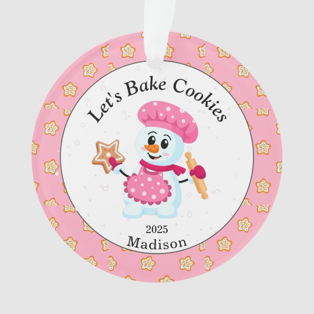 Adorno Navidades Cute Pink Snowman Cookie Baker Name (Anverso)