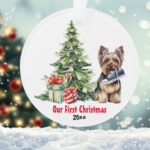 Adorno Navidades de acuarela de yorkie