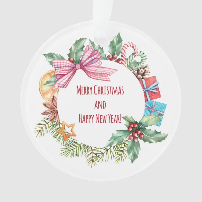 Adorno Navidades de acuarela Floral Wreath | Vacaciones (Anverso)