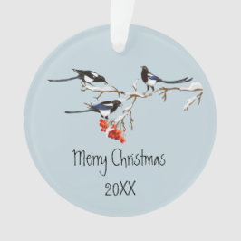 Adorno Navidades de acuarela Holly Magpie Bird Nature Art