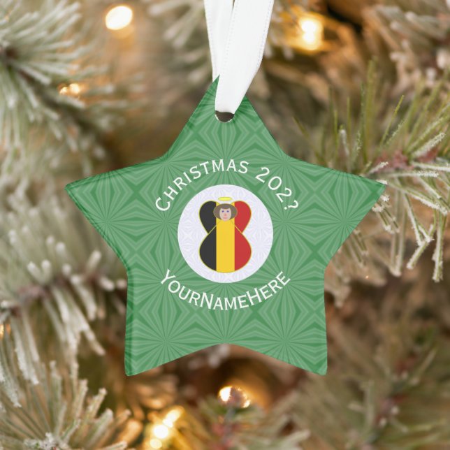 Adorno Navidades de Angel de Bandera Belga Personalizados (Árbol)