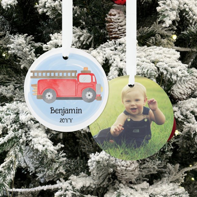 Adorno Navidades de Fire Truck Fireman Photo Keepsake (Subido por el creador)