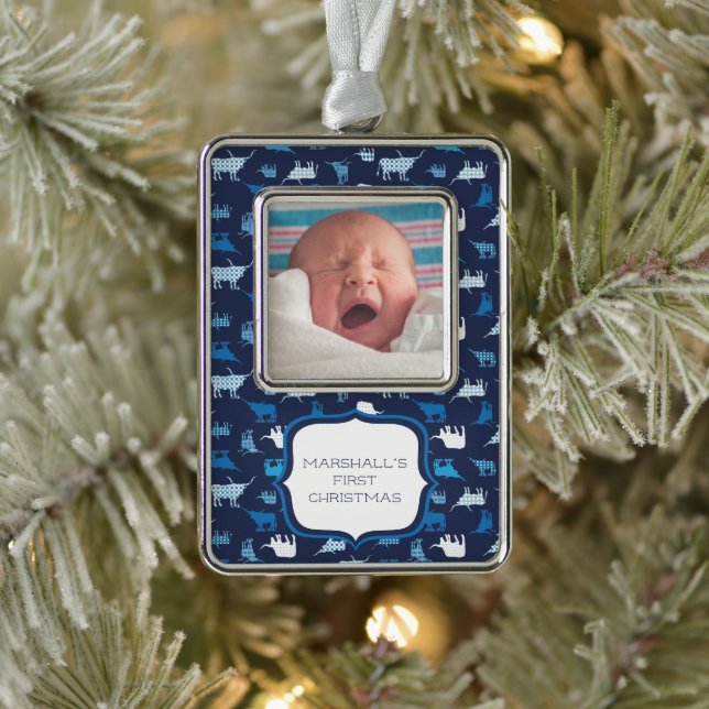 Adorno Navidades de fotografía con patrón azul Longhorns (Árbol)