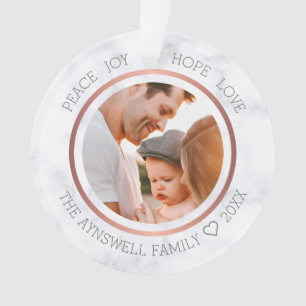 Adorno Navidades de fotografía de familia Marble elegante