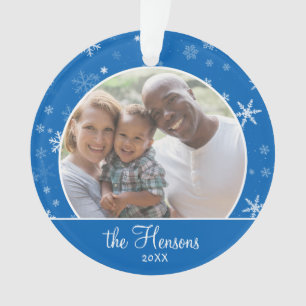 Adorno Navidades de fotografía de la familia Blue Snowfla