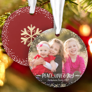 Adorno Navidades de fotografía Paz Amor Alegría Oro Copo 