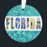 Adorno Navidades de Fotos de Viajes en Florida Beach Ocea<br><div class="desc">¡Muestre su amor por el estado de Florida esta temporada navideña con este adorno festivo de Navidad! ¡El collage de colores incluye océano,  playa,  palmeras,  faro,  golf y fotos de tenis!</div>