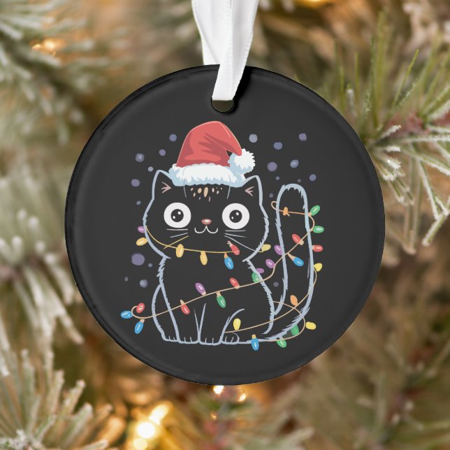 Adorno Navidades de gato negro lindo iluminan Meow Kitty (Árbol)