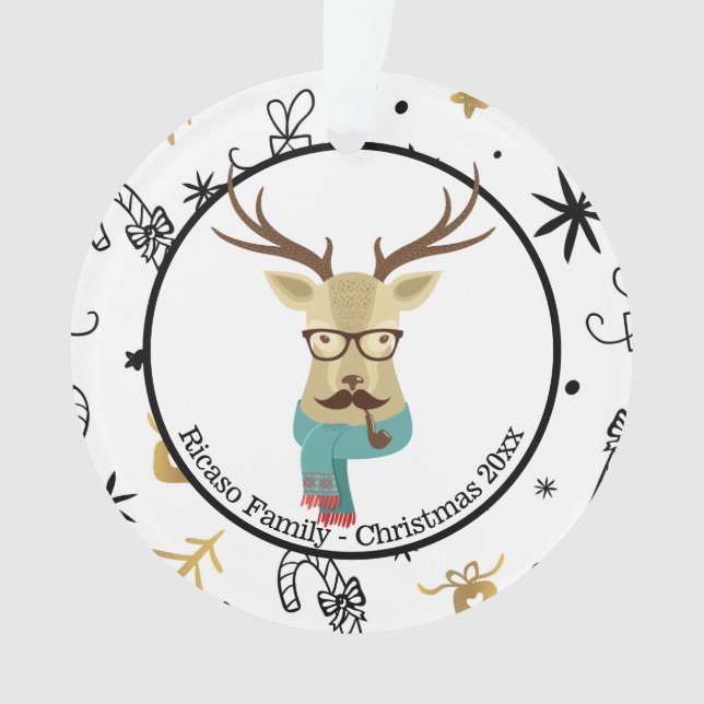 Adorno Navidades de hipster venado personalizado (Anverso)