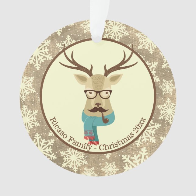 Adorno Navidades de hipster venado personalizado (Anverso)