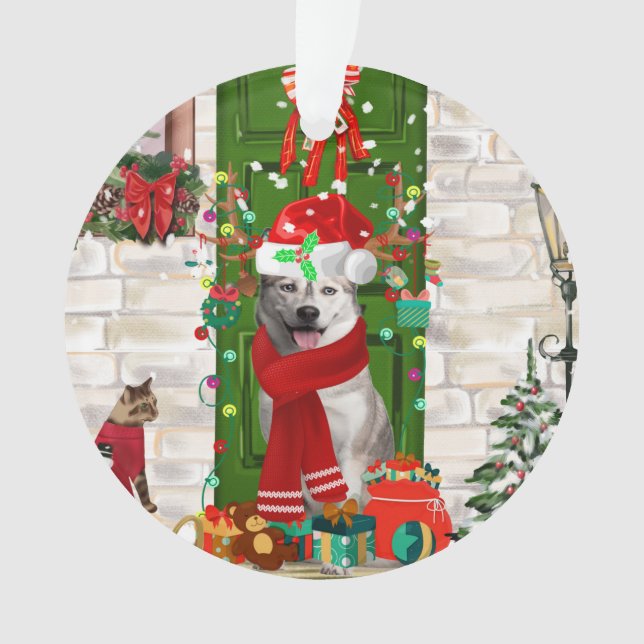 Adorno Navidades de Husky Dog Siberiano (Anverso)