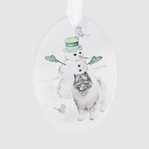 Adorno Navidades de Keeshond Snowman pinta arte de perro