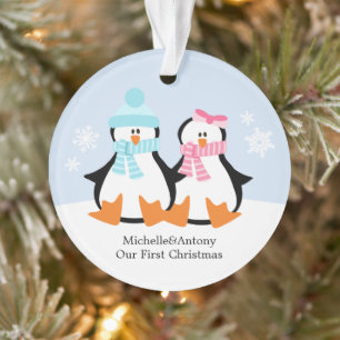 Adorno Navidades de la Pareja de Pingüinos Personalizados