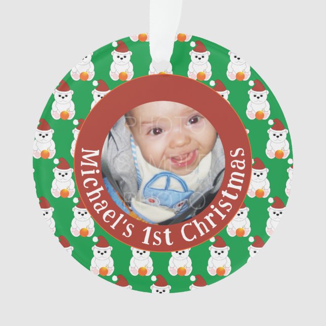 Adorno Navidades de oso polar bebé primer Personalizar fo (Anverso)