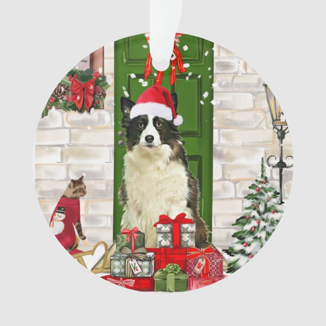 Adorno Navidades de Perro de Collie Fronterizo (Anverso)