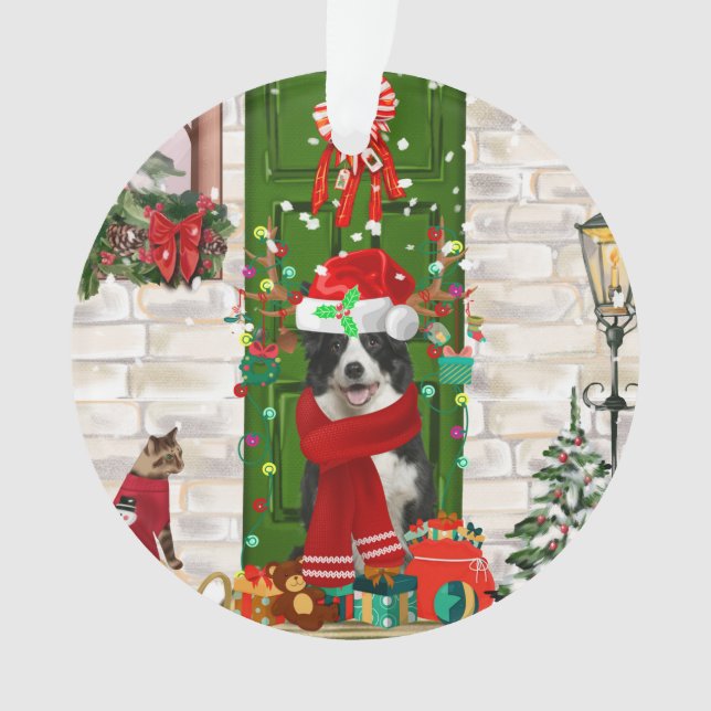 Adorno Navidades de Perro de Collie Fronterizo (Anverso)