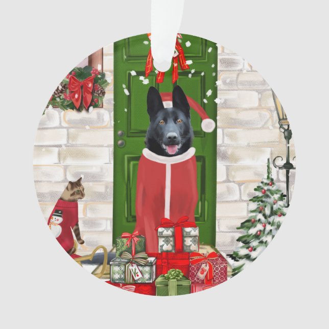Adorno Navidades de perro pastor de Alemania negra (Anverso)