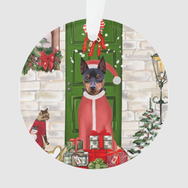 Adorno Navidades de Perros de Pinscher en miniatura (Anverso)