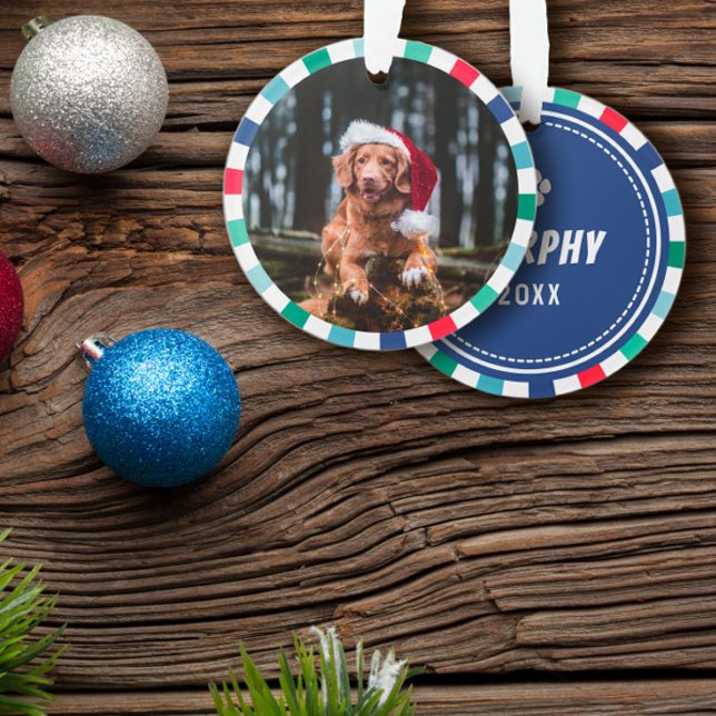 Adorno Navidades de perros de rayas de estribo azul rojo  (Subido por el creador)