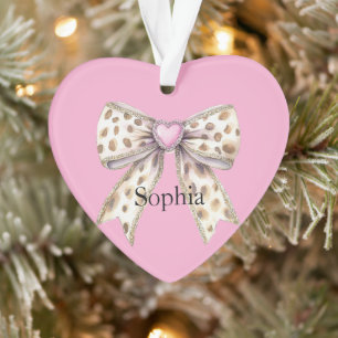 Adorno Navidades de Pink Heart Leopard Girly Bow