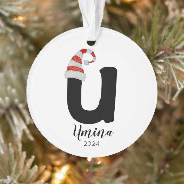 Adorno Navidades de Santa Hat Simple Personalizable Lette (Árbol)