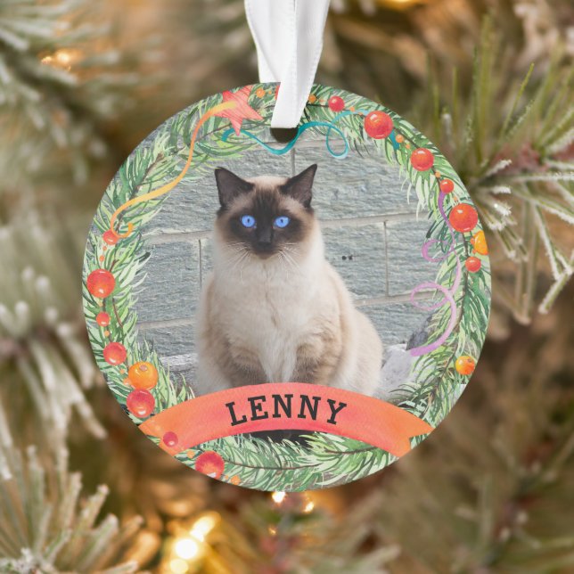 Adorno Navidades del gato Berry Wreath, Mascota lindo (Árbol)