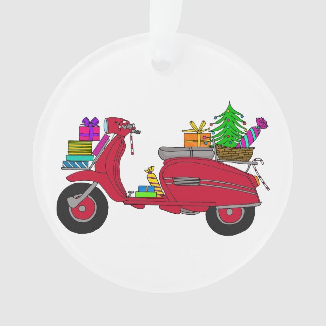 Adorno Navidades dibujados a mano scooter con regalos (Anverso)