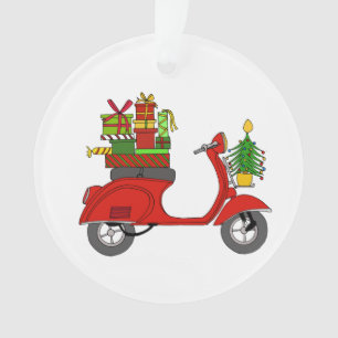 Adorno Navidades dibujados a mano scooter con regalos