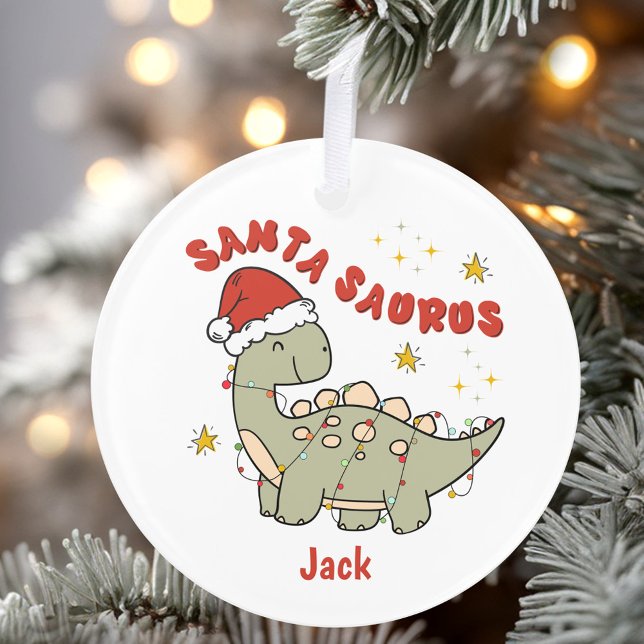 Adorno Navidades Dinosaurio Santasauro Nombre Cute (Christmas Dinosaur Santasaurus Name Cute Ornament)