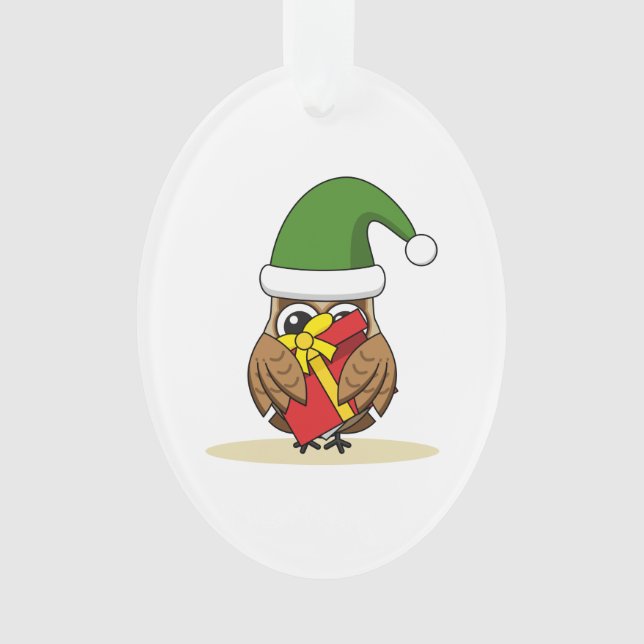 Adorno Navidades Elf Owl con presente (Anverso)