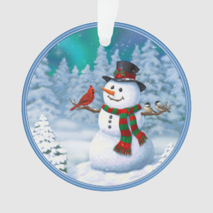 Adorno Navidades felices Snowman y Birds Winter Scene