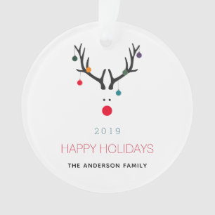 Adorno Navidades felices vacaciones raras reno blanco roj