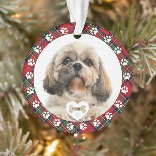 Adorno Navidades fotográficos de Plaid Mascota Stewart Ta (Árbol)