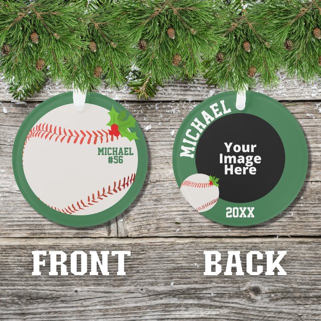 Adorno Navidades fotográficos personalizados de béisbol (A cute ornament for the baseball player in your life insert your own picture to personalized it.)