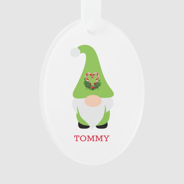 Adorno Navidades Gnome Green NAME Happy Holidays Year Fun (Anverso)