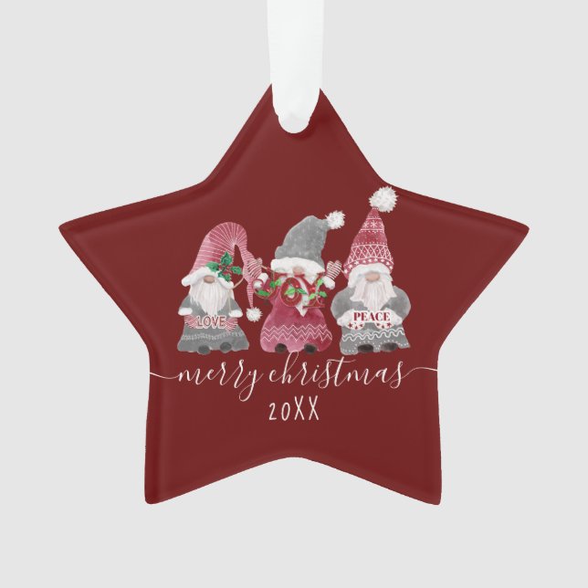 Adorno Navidades Gnome Love Joy Peace Script Foto familia (Anverso)