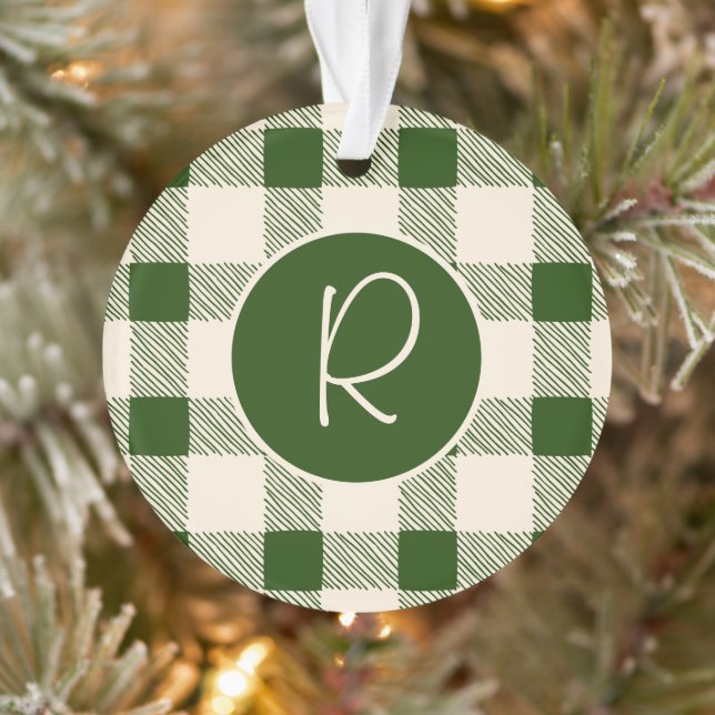 Adorno Navidades Green Plaid Monograma Holiday Simple Cut (Árbol)