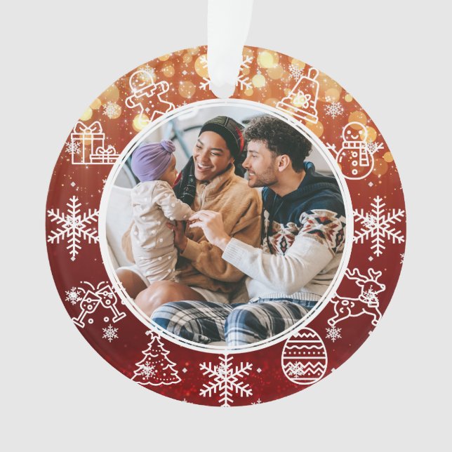 Adorno Navidades Luces Rojas Dos Bandas Nombre y Año Foto (Anverso)