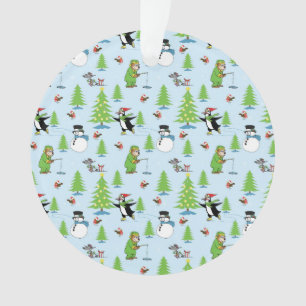 Adorno Navidades patinando en pingüino y pescador de osos