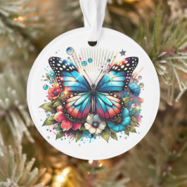 Adorno Navidades personalizados con mariposa azul y flore