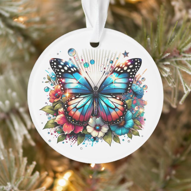 Adorno Navidades personalizados con mariposa azul y flore (Árbol)