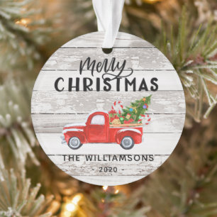 Adorno Navidades Personalizados de Camión Rojo de Madera 