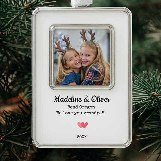 Adorno Navidades personalizados de fotografía de la famil (Grandpa Family Photo Personalized Christmas Christmas Ornament)