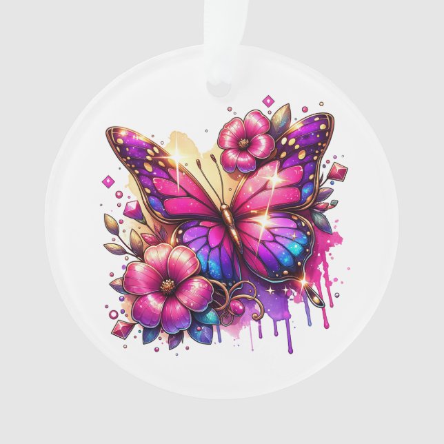 Adorno Navidades personalizados Mariposa y Flores (Anverso)